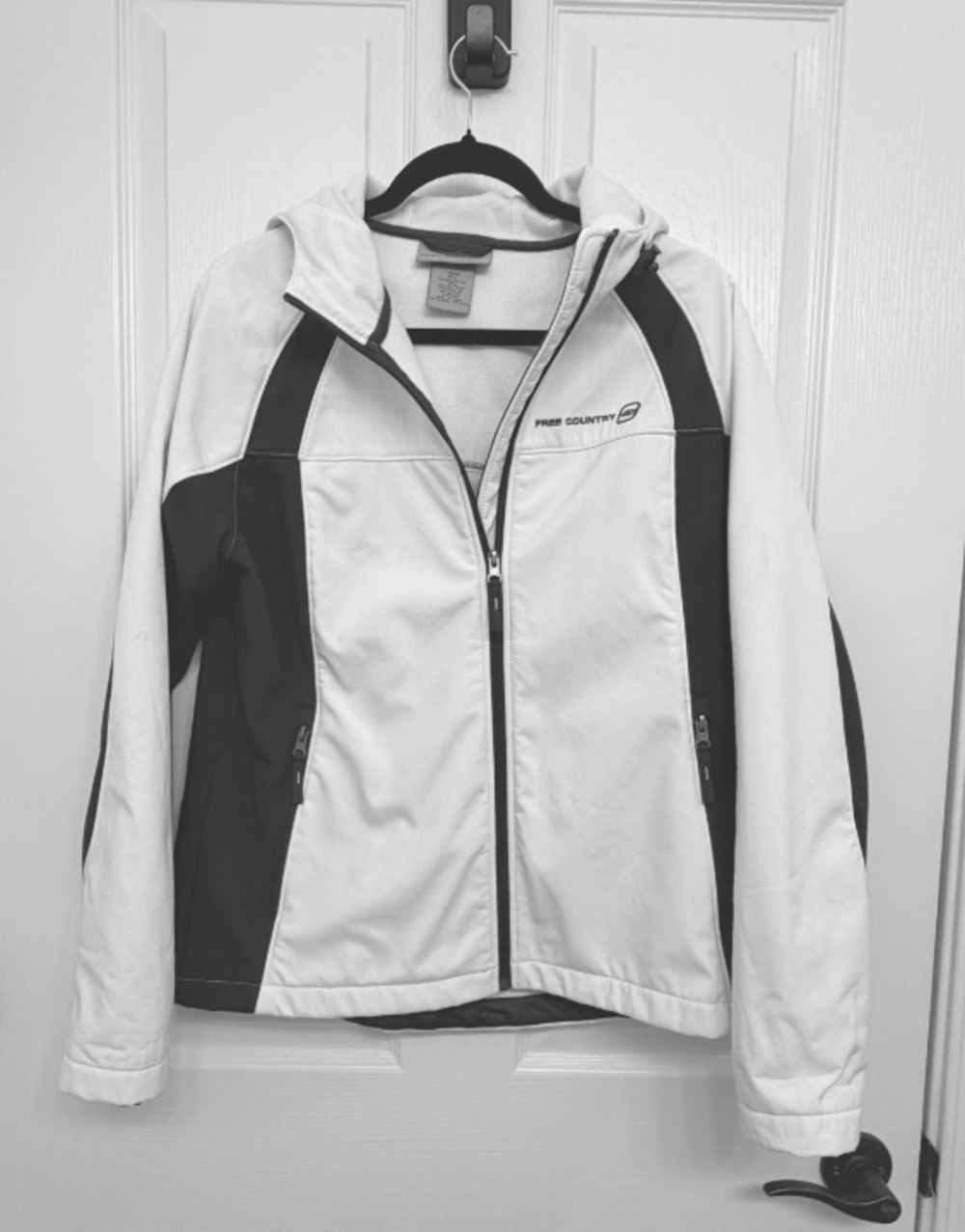 Free Country Womens Hooded Athletic Jacket White Black Size L